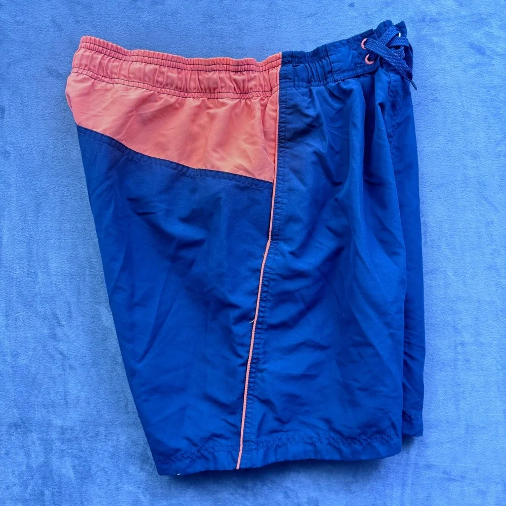 Speedo Mens Swim Trunks Navy Orange Colorblock Cargo Pocket Small